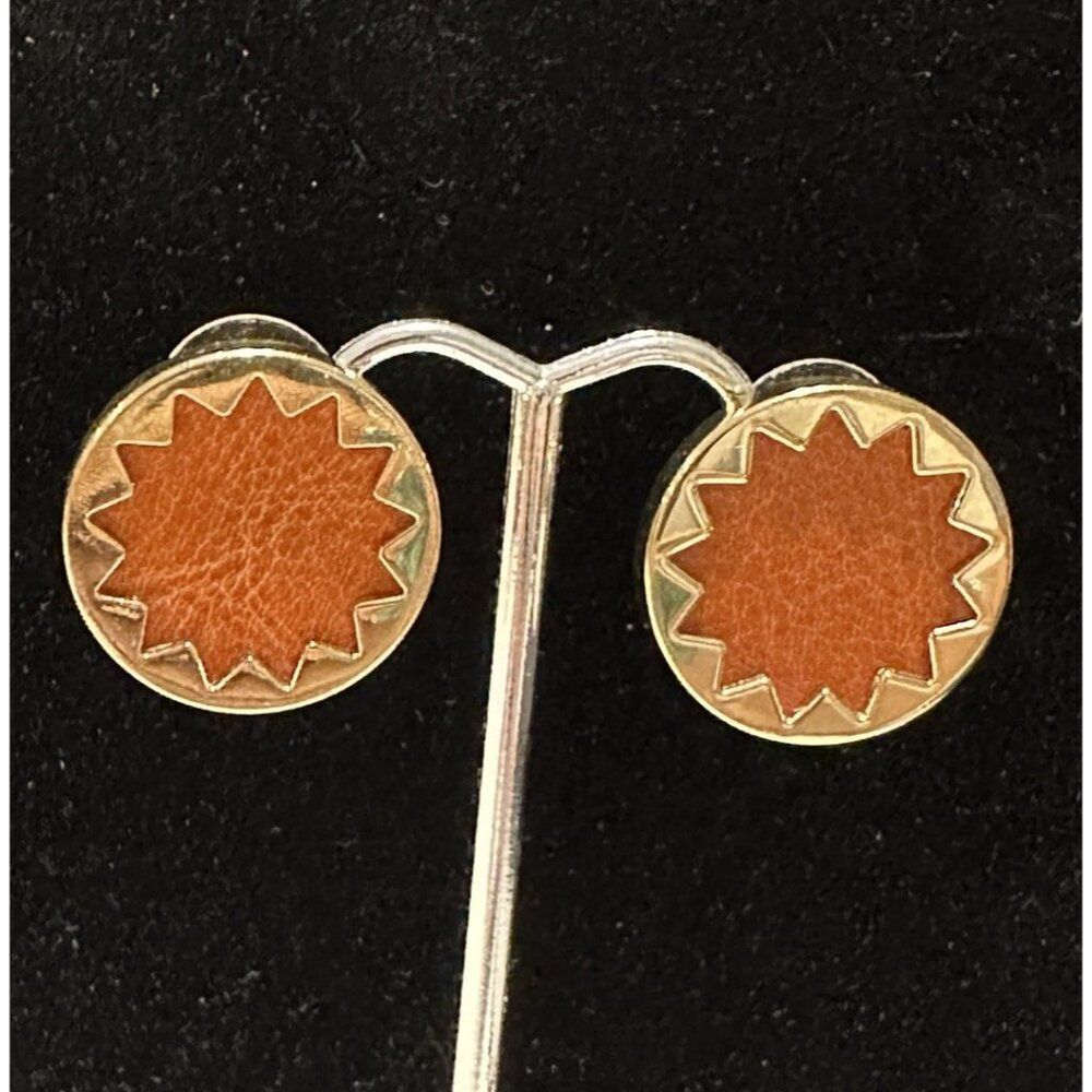 House of Harlow gold plated  pebbled leather sunburst button stud earrings
